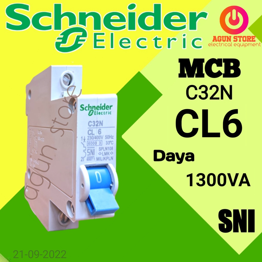 Jual MCB SCHNEIDER 6 AMPERE 1PHASE ORIGINAL BIRU PLN C32N CL6 6 AMPERE