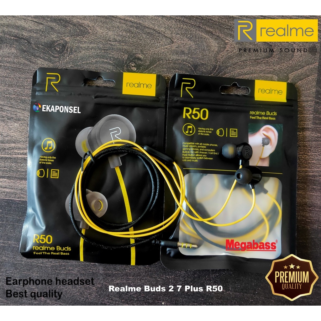 Jual Realme Buds 2 7 Plus R50 3.5mm Headset Megabass With Mic High ...