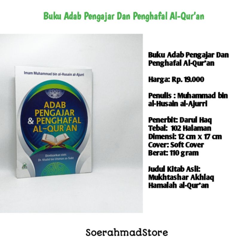 Jual Buku Adab Pengajar Dan Penghafal Al Quran Darul Haq Shopee