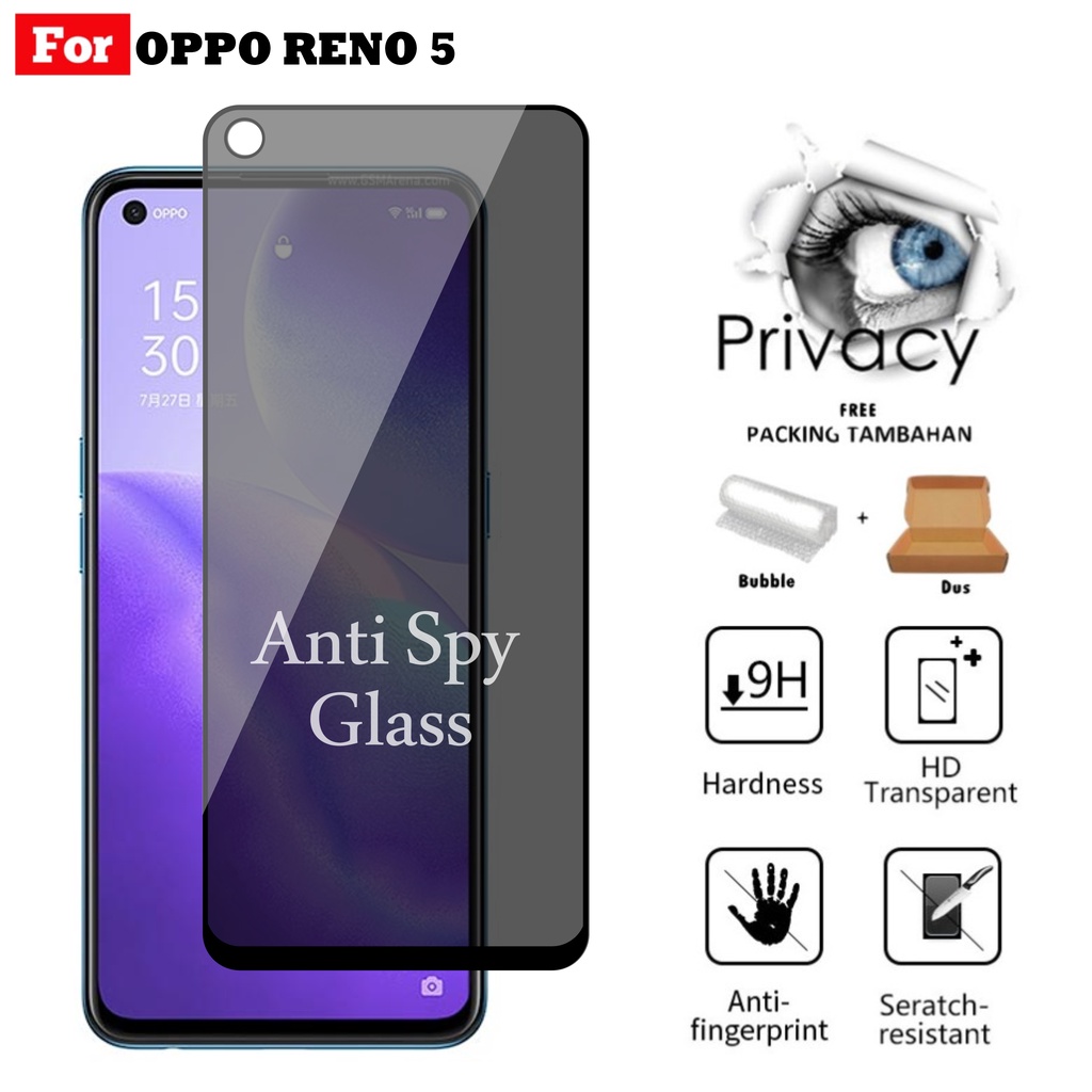 Tempered Glass Oppo Reno Privacy Anti Spy Full Screen