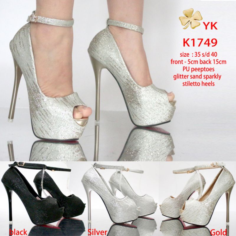 YKshoes 1749 heels 15cm peeptoes stiletto heels black gold silver opentoes  kebuka glitter sand heels sparkly hak kebuka stiletto heels