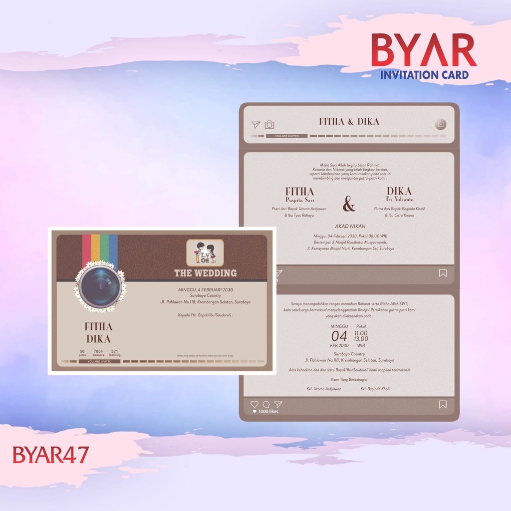 Jual Blangko Undangan atau Kertas Undangan Pernikahan BYAR 47 dengan ...