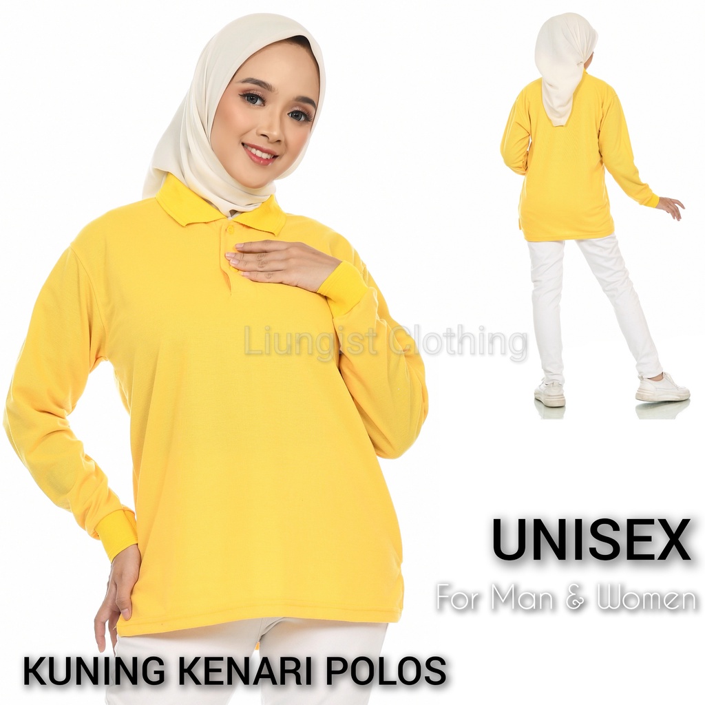 Jual Kaos Polo Panjang Unisex Kuning Kenari Polos Kaos Kerah