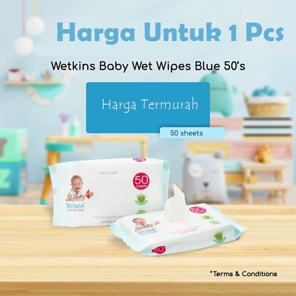 Jual Baby Wipes Wetkins 50s Non Perfumed Hand and Mouth / Tissue Basah
