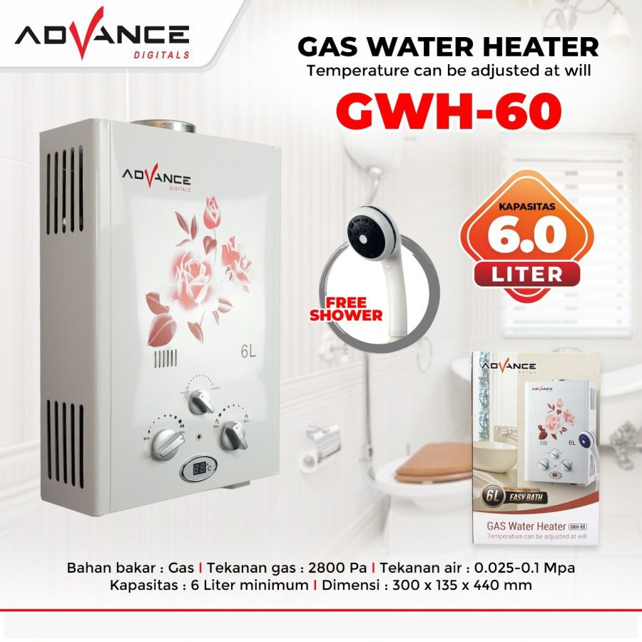 Jual ADVANCE Water Heater GWH60 Pemanas Air Gas Kapasitas 6 Liter