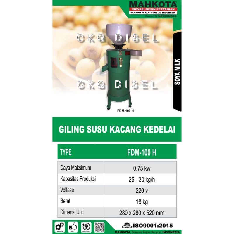 Jual Mesin Giling Kacang Kedelai Soya Bean Susu Kacang Fdm 100h