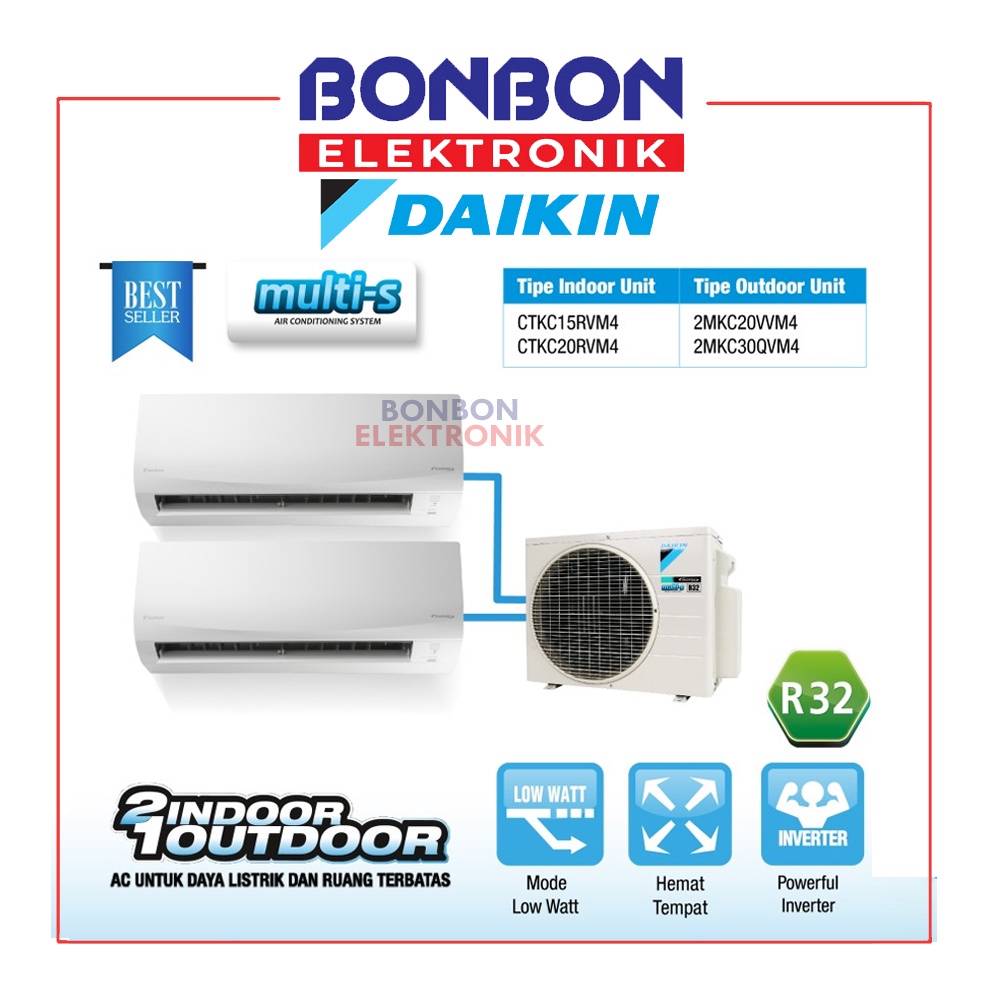 Jual Daikin AC Multi S 1/2 PK + 1/2 PK 2MKC20VVM 2 Koneksi Inverter ...