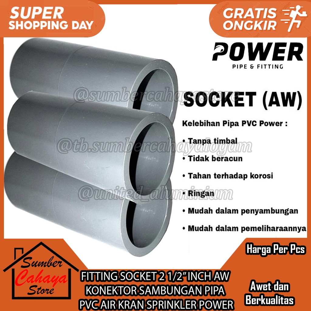 Jual SOCK SOCKET AW POWER 2 1/2” INCH SAMBUNGAN FITTING PIPA LURUS ...