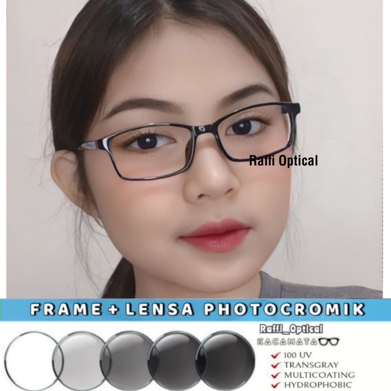 Jual Kacamata Muka Kecil Photocromic Minus Antiradiasi Paket Frame Lensa Kacamata