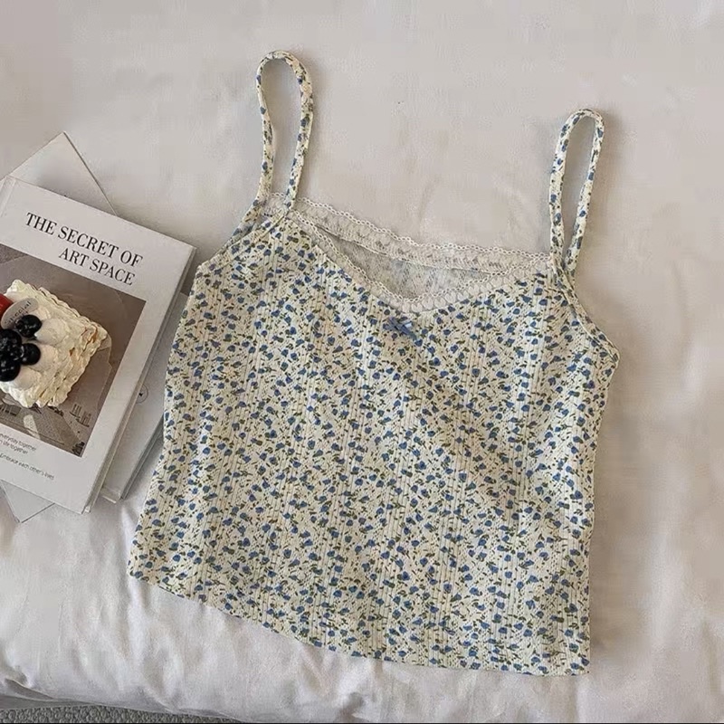 Jual READY Lace Floral Korean Tanktop Crop tank top baju atasan