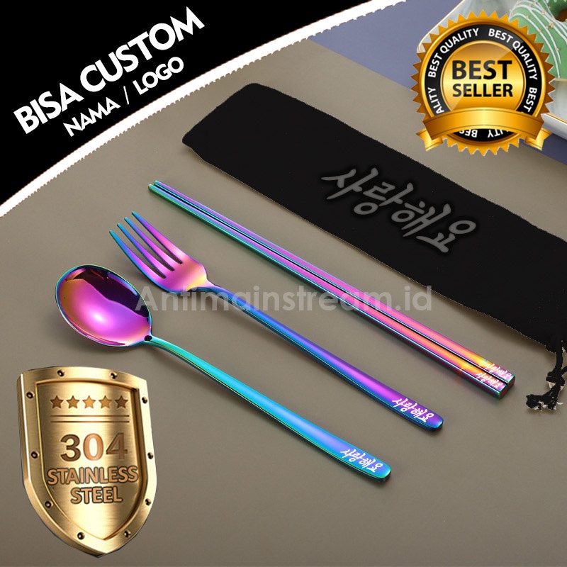 Jual Bisa Custom Nama Set Alat Makan Korea Tebal Stainless Steel