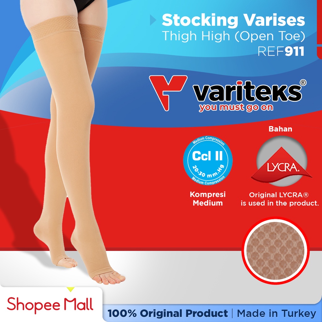 Jual VARITEKS 911 Thigh High Varicose Stocking (Open Toe) CCL2 | Shopee ...