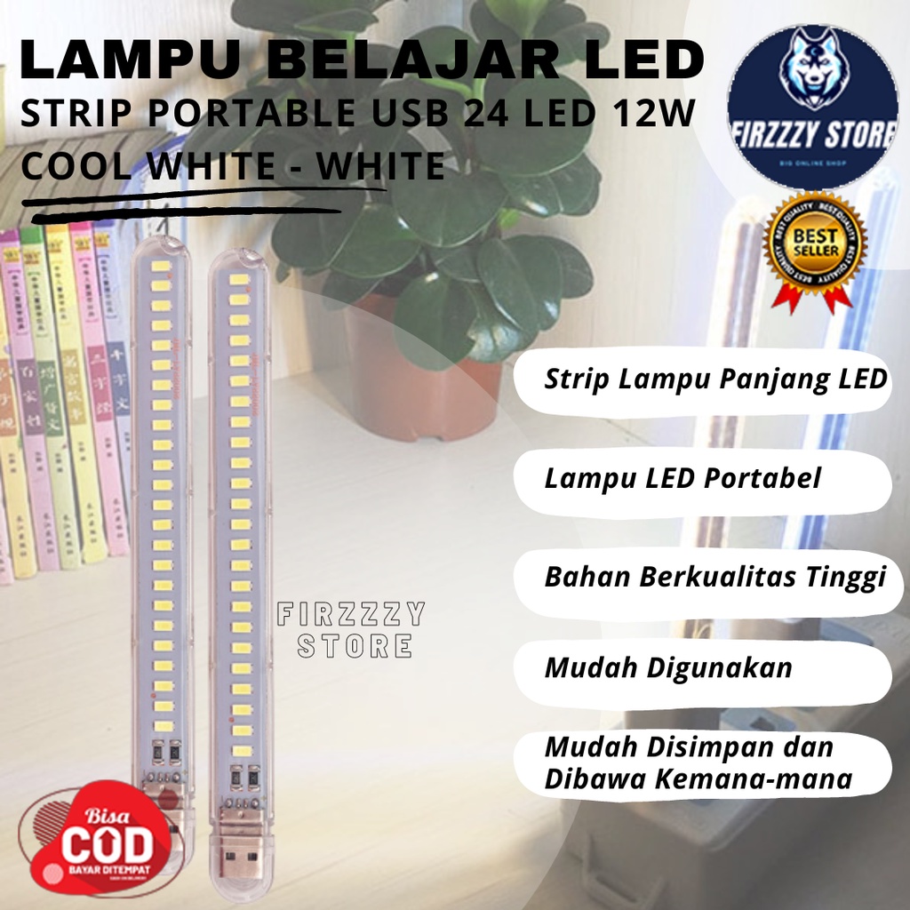 Jual Lampu Belajar LED Strip Portable USB 24 LED 12W Cool White - White ...