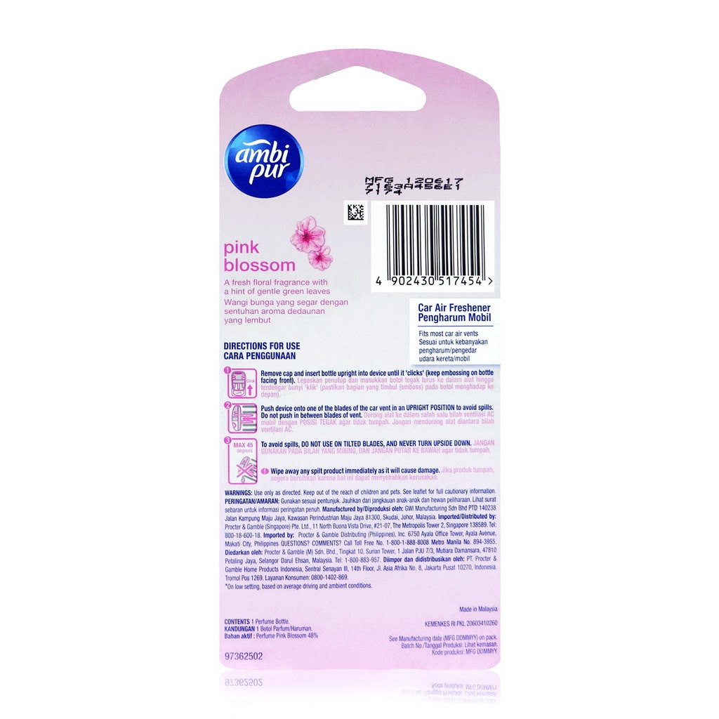 Jual Ambi Pur Pengharum Mobil Refill Pink Blossom 7.5mL | Shopee Indonesia