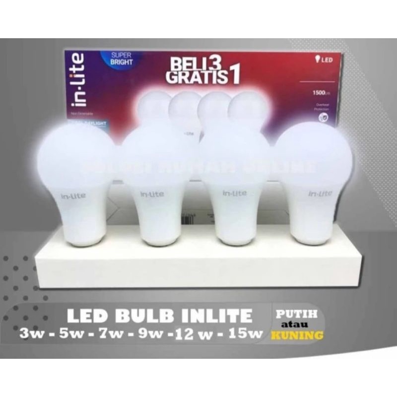 Jual Lampu LED Buld Paket Beli 3 Gratis 1 3w 5w 7w 9w 12w 15w Sinar Pth ...