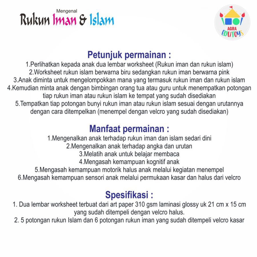 Jual Flash Card Belajar Rukun Iman & Islam Busy Page Mainan Edukasi ...