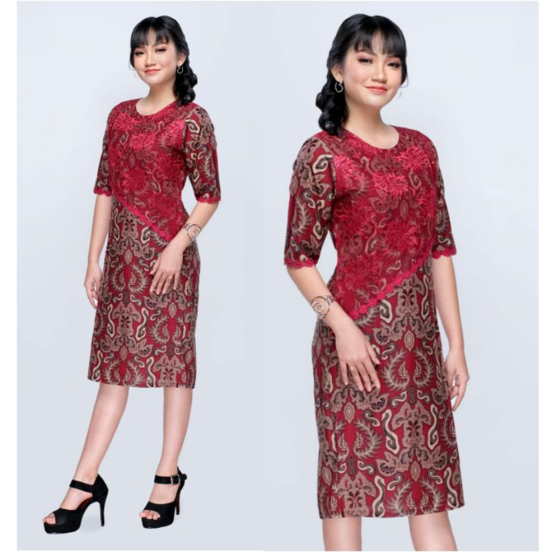 Jual Dress Batik Wanita Modern Jumbo L L Kombinasi Brokat Tunik Big