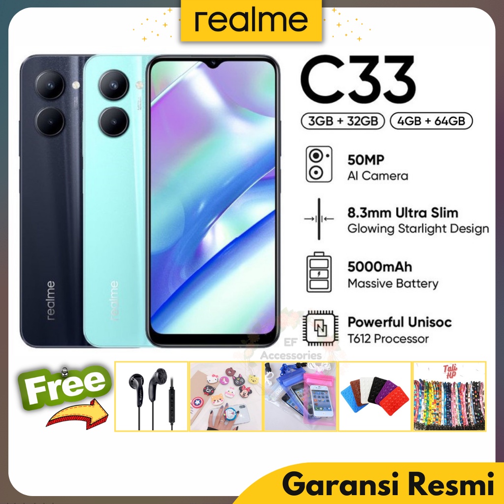Jual REALME C33 4/64 GB, 50MP AI CAMERA LAYAR 6.5" UNISOC T612 BATERAI ...