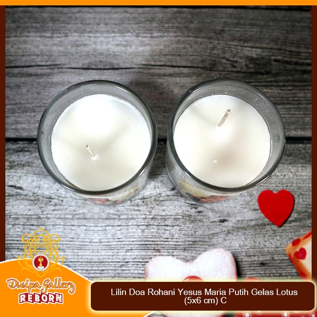 Lilin Ibadah Doa Rohani Gelas Yesus & Maria Putih Stearin Wax 4