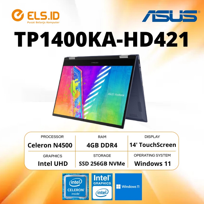 Jual Asus Vivobook Flip Tp1400ka Hd421 Celeron N4500 4gb Ssd 256gb 14 W11 Shopee Indonesia 1961