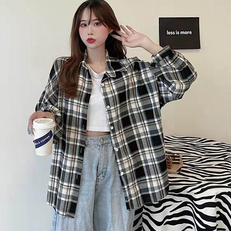 Jual Rekomendasi Kemeja Oversize Flanel Wanita Blouse Kotak Kotak Baju