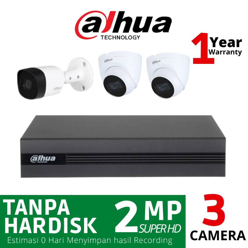 Jual PAKET CCTV DAHUA 2MP 4 CHANNEL 3 CAMERA | Shopee Indonesia