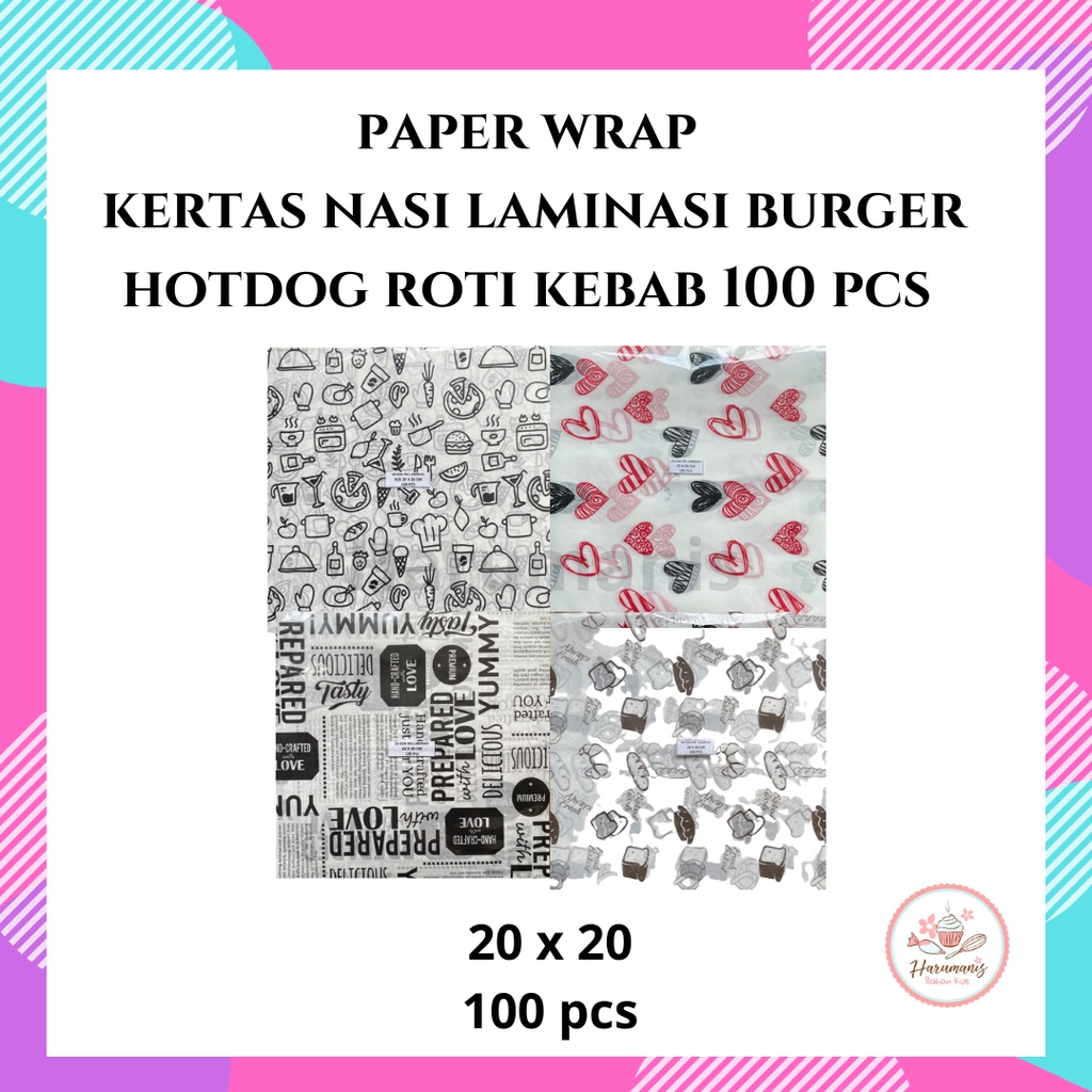 Jual Paper Wrap Kertas Nasi Laminasi Burger Hotdog Roti Kebab 100 pcs ...