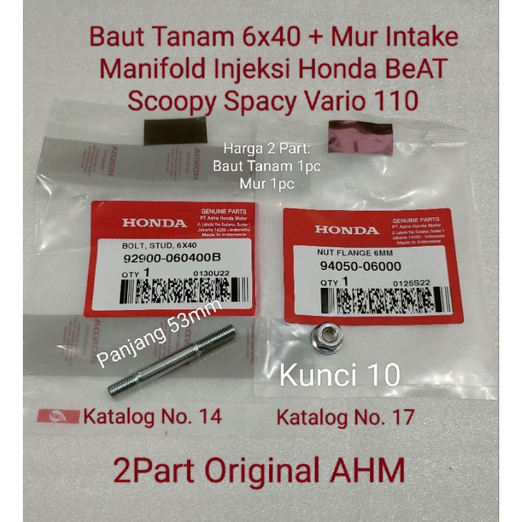 Jual Baut Tanam X Mur Intake Manifold Injeksi Beat Scoopy Spacy Vario Ori Ahm Shopee