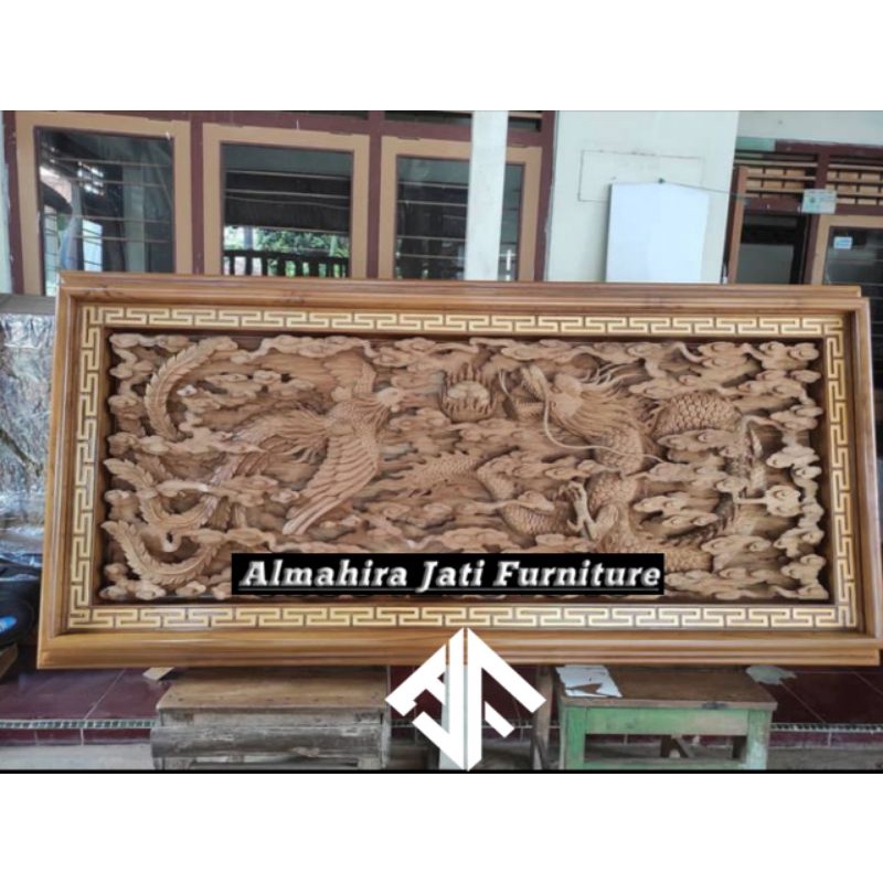 Jual Hiasan Dinding Seni Ukir Relief D Motif Naga Burung Hong