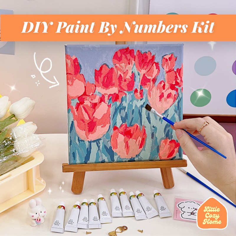 Jual DIY Paint By Numbers Kit Flowers Canvas 20x20cm / Paket Melukis