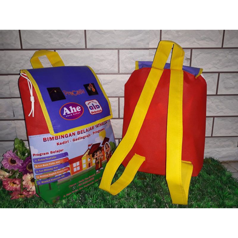 Jual TAS RANSEL CETAK NAMA BIMBEL/SOUVENIR TAS RANSEL AHE Shopee