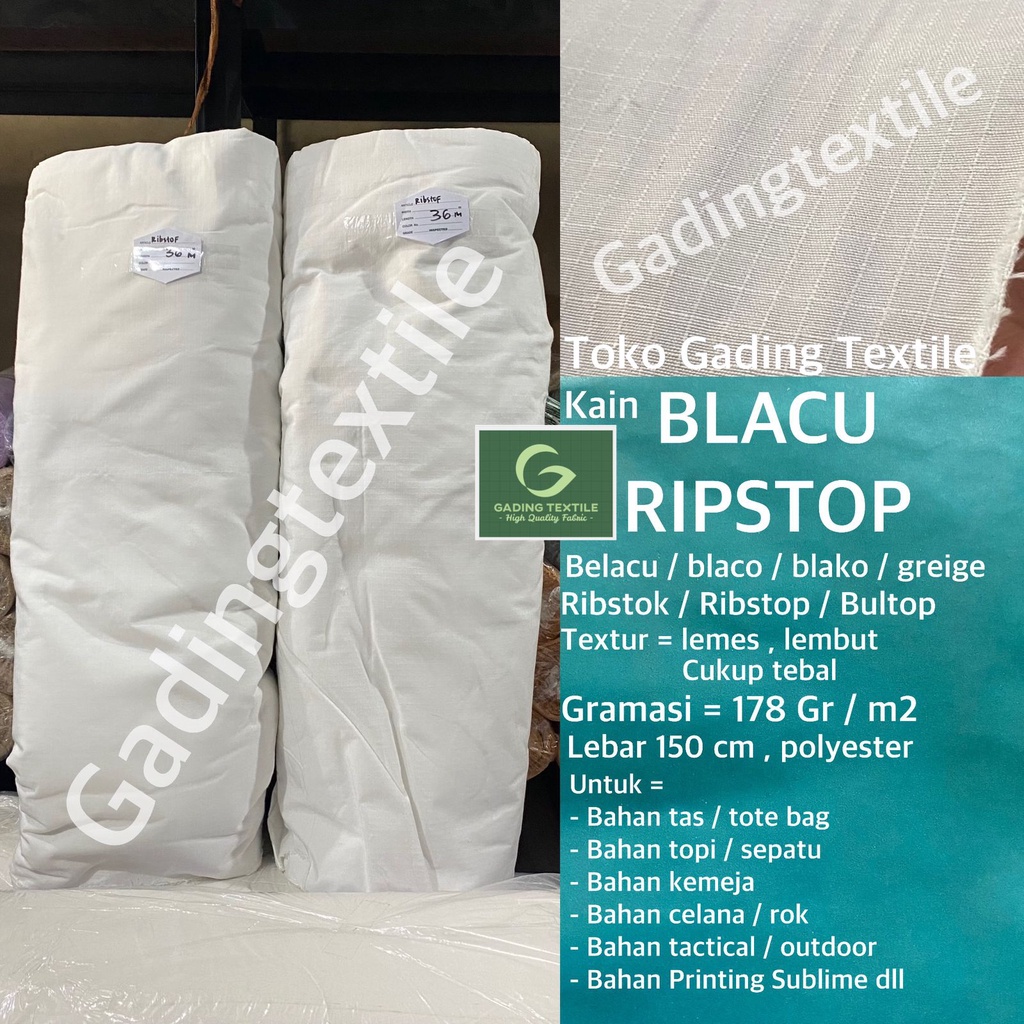 Jual ( per 1 roll ) kain BLACU RIPSTOP BW lebar 150 cm belacu blaco ...