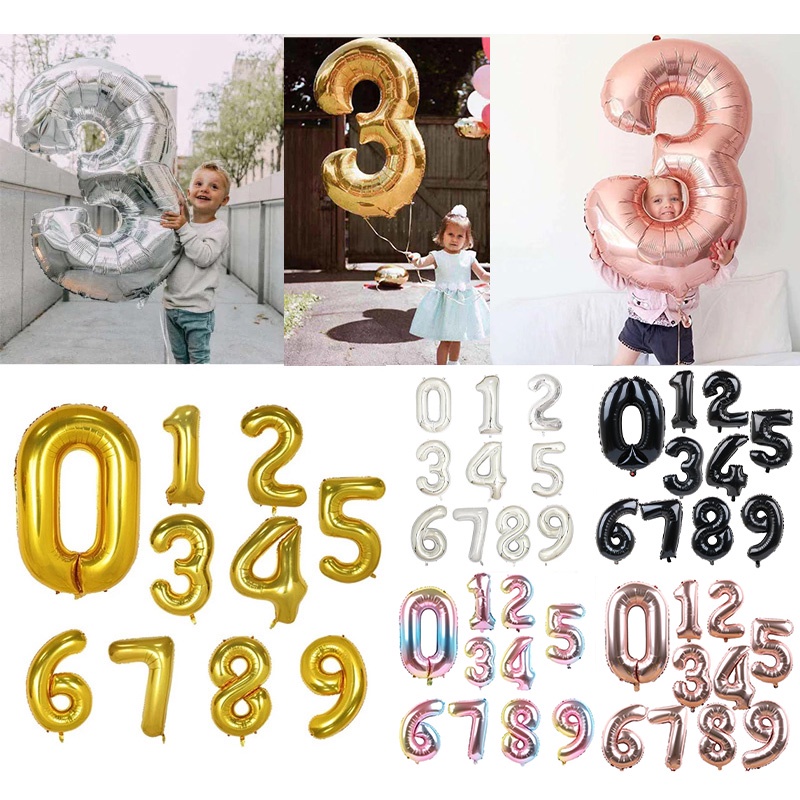 Jual Balon Foil Angka Jumbo Warna Silver Gold Rosegold Hitam Ukuran 100