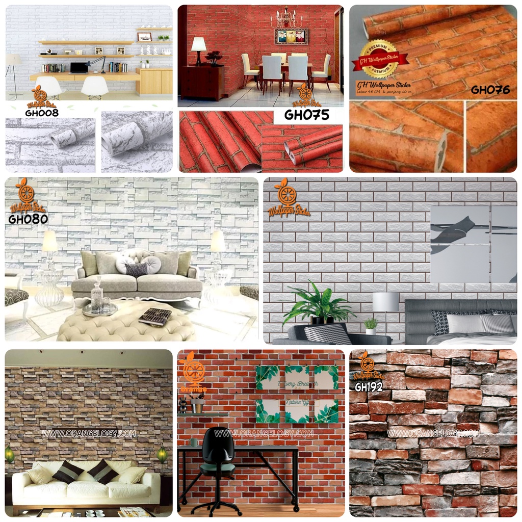 Jual Wallpaper Dinding Motif Bata Ukuran 45cm X 9 Meter Stiker Dinding