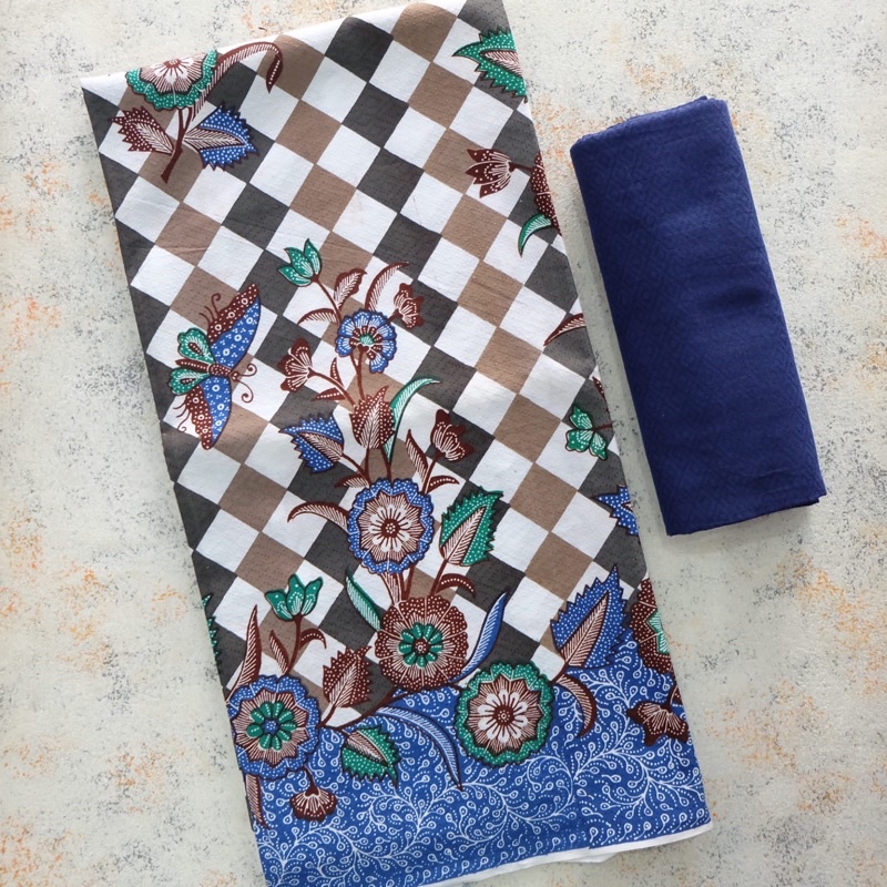 Jual kain batik doby motif catur kembang roda set doby polos | Shopee ...