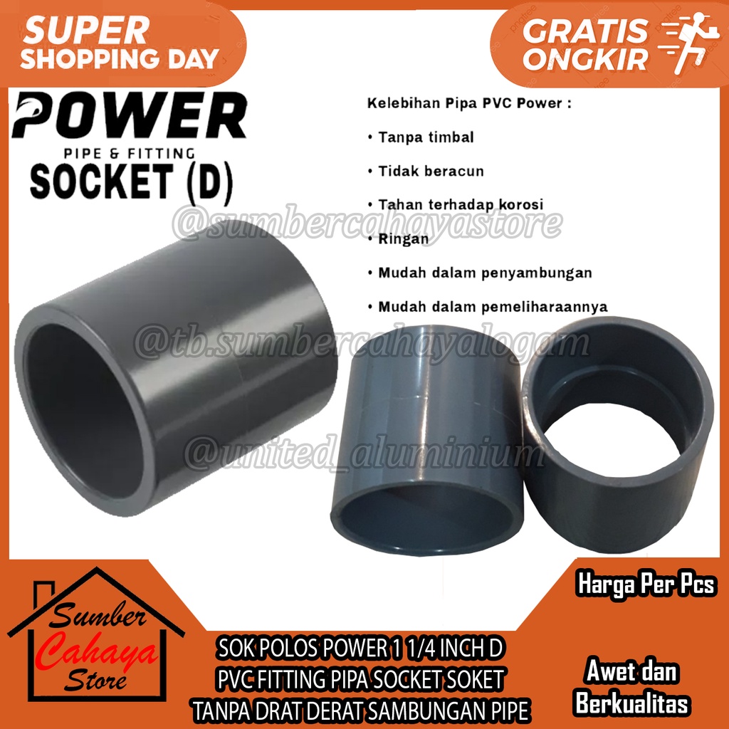 Jual SOK POLOS POWER 1 1/4 INCH D PVC FITTING PIPA SOCKET SOKET TANPA ...