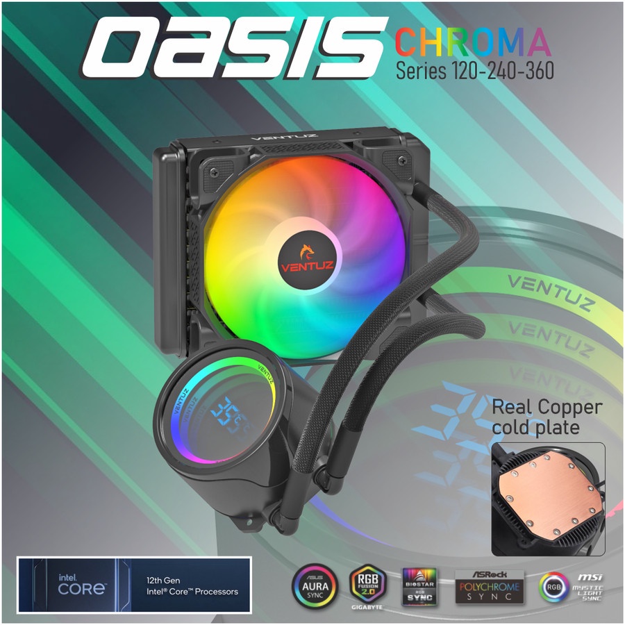 Jual VENTUZ AIO WATER COOLING OASIS 120MM ARGB (LED TEMP,ARGB,LGA1700