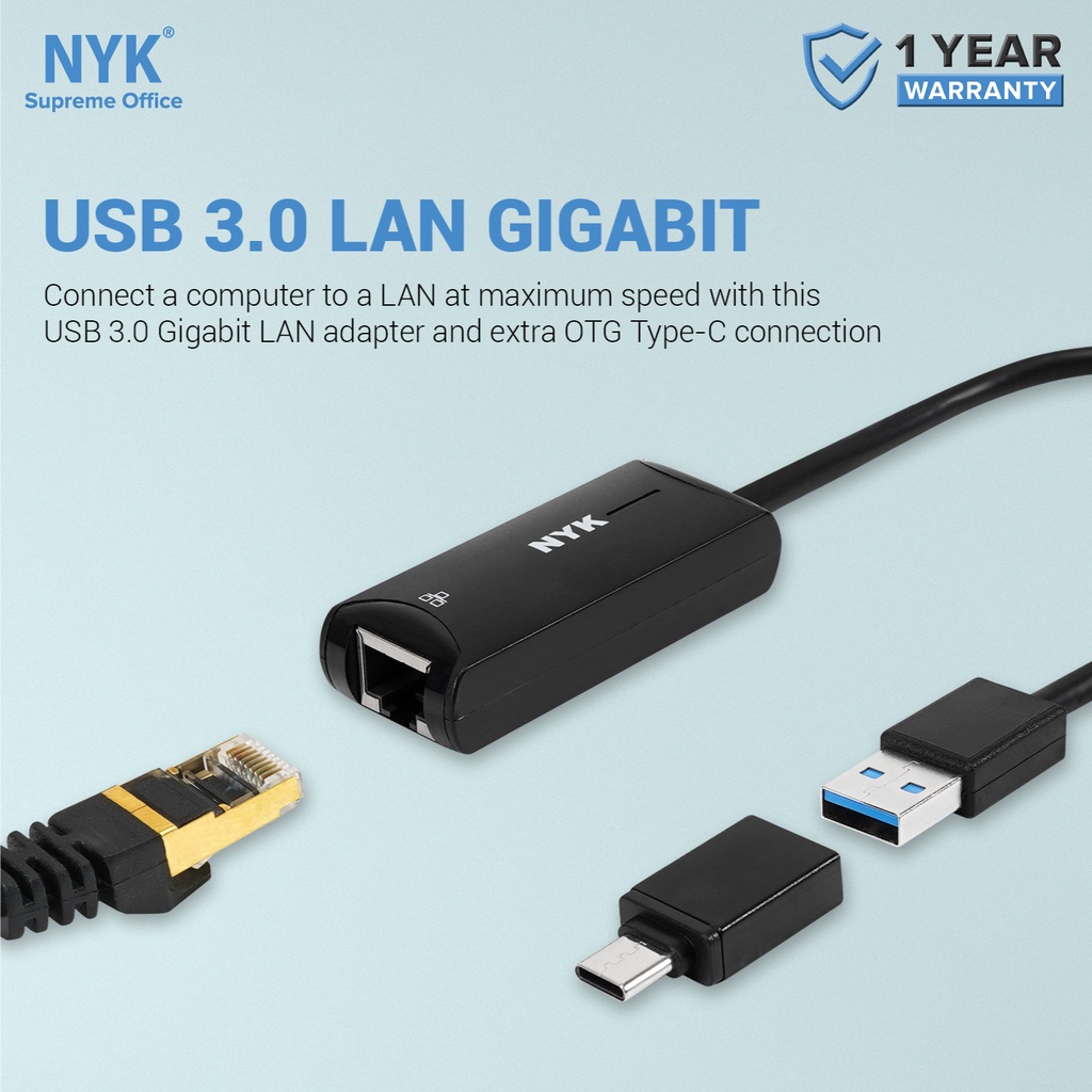 NYK Converter Hub  INTERNET Kabel USB 3.0 to LAN RJ45 + OTG TYPE C Adapter ETHETNET RJ45 speed 1000mbps COD HUB bergaransi Docking Station Data transf (5)