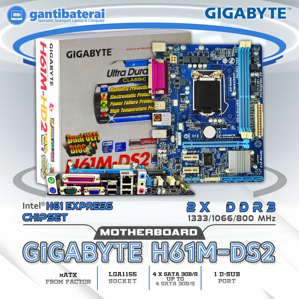 Jual Motherboard Gigabyte H61MDS2 Mobo Intel LGA 1155 DDR3 Shopee