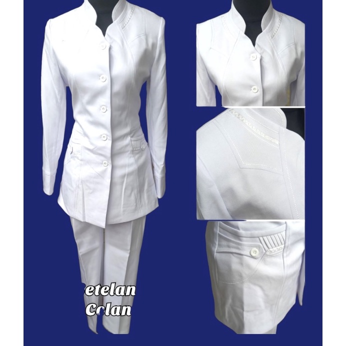 Jual Baju Blazer Set Seragam Putih Putih Perawat,Bidan,Klinik,Rumah