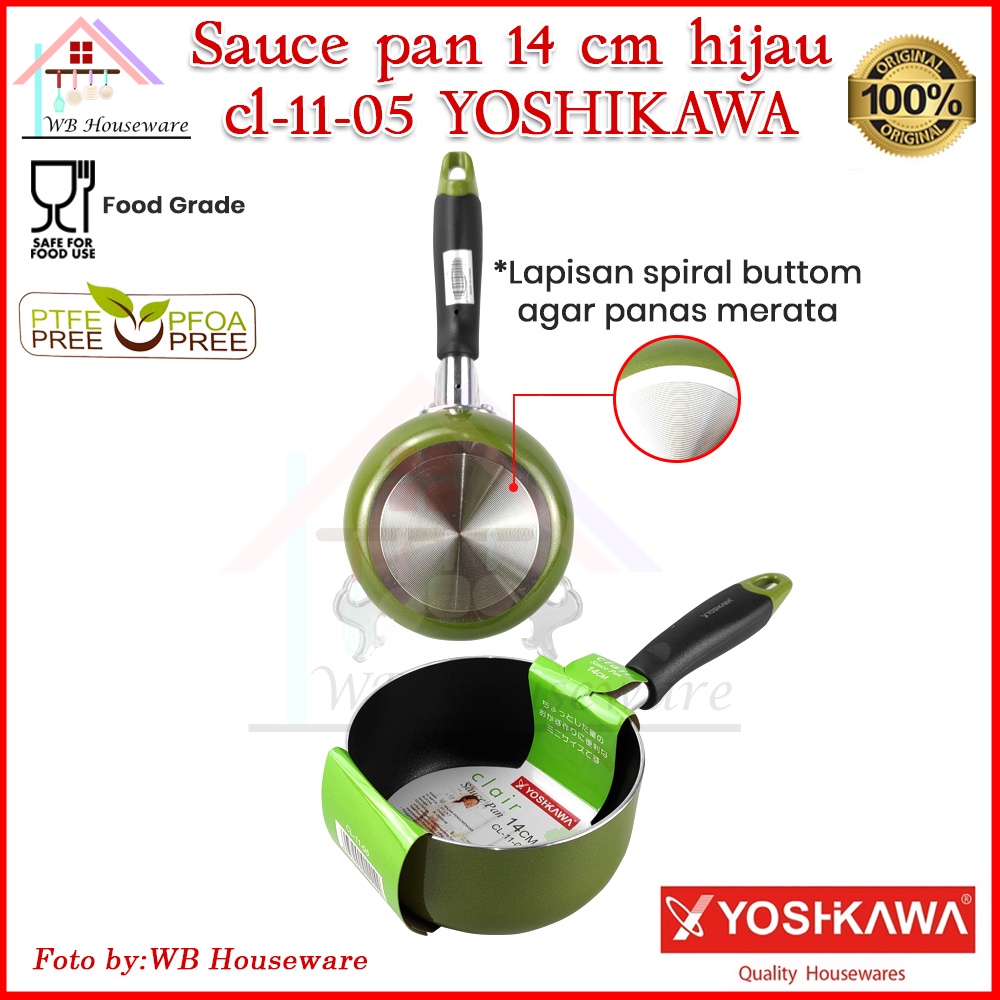 Jual YOSHIKAWA panci teflon 14cm hijau anti lengket / sauce pan milk ...