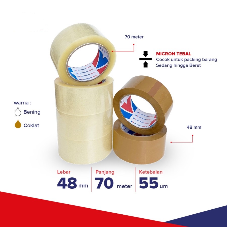 Jual Lakban Bening 55 micron x 70 meter x 48 mm Mitran Pack - Bening ...
