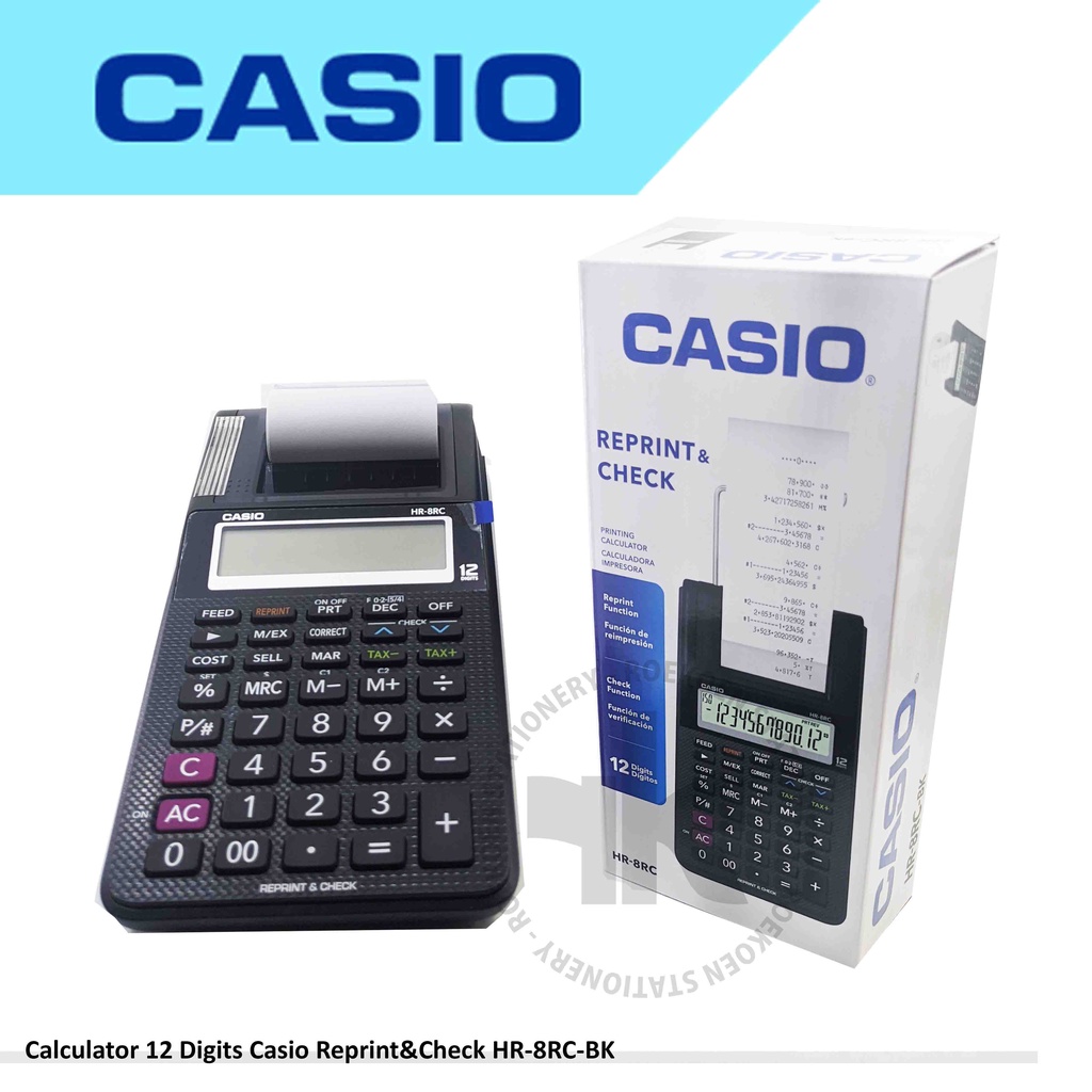 Jual Casio Calculator Print/Cetak 12 Digit HR-8RC-BK Reprint&Check ...