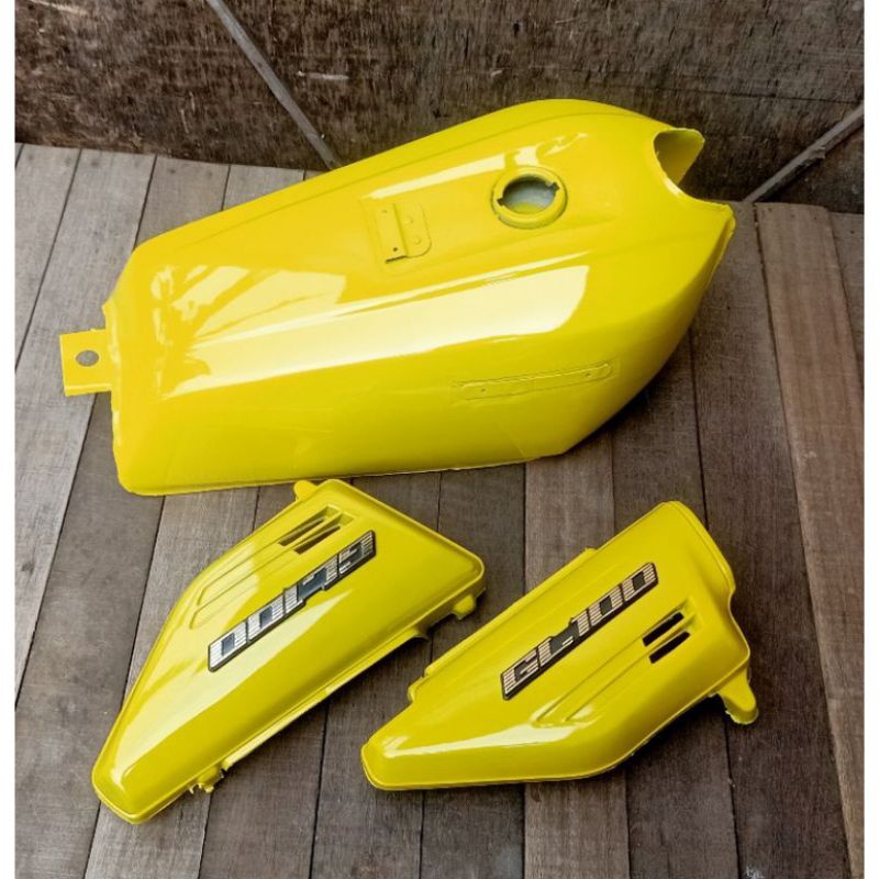 Jual TANGKI HONDA GL100 BAHAN PLAT DRUM PRESS WARNA KUNING POLOS SET
