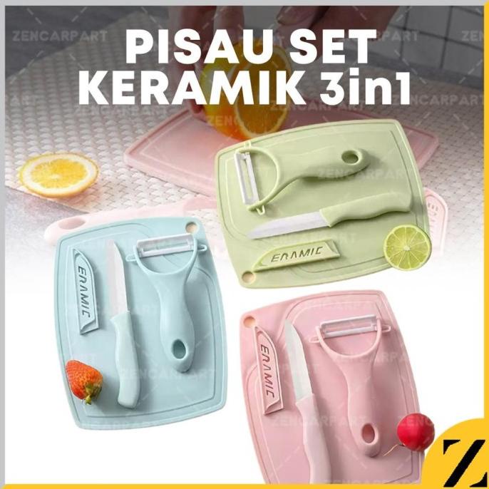 Jual Pisau Dapur Set 3in1 Pengupas Kulit Buah Alas Potong Masak Knive