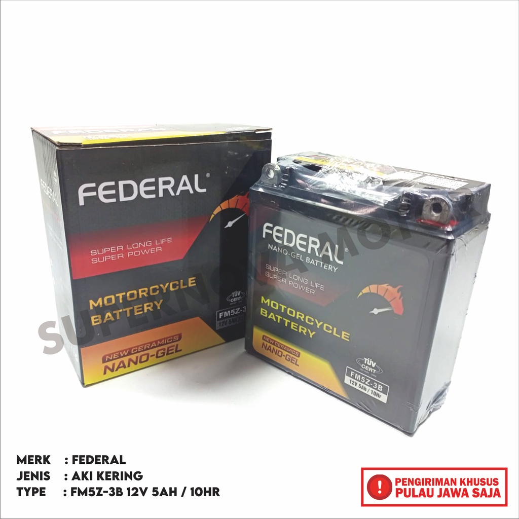 Jual AKI KERING AKI MOTOR FEDERAL FM5Z-3B 12V 5AH 10HR ACCU BATTERY