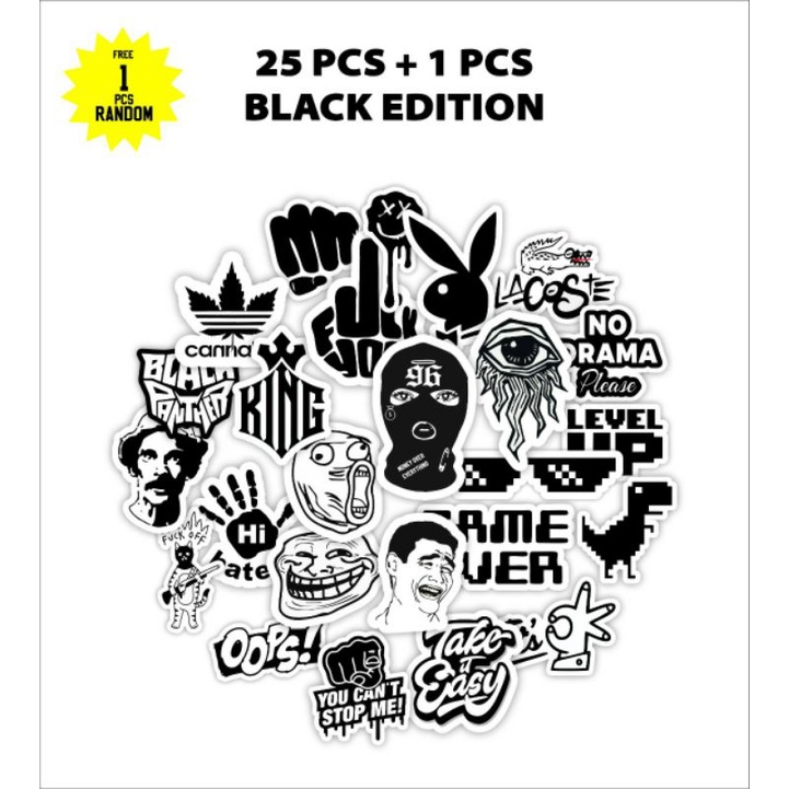 Jual Sticker Paket Edition Meme Black White Series isi 25pcs High ...
