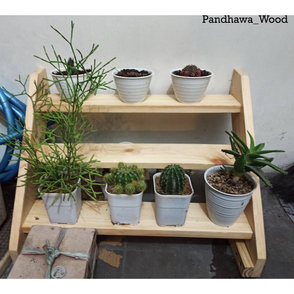Jual RAK POT BUNGA KAKTUS SUKULEN 3 SUSUN / WOODEN FLOWER RACK ...