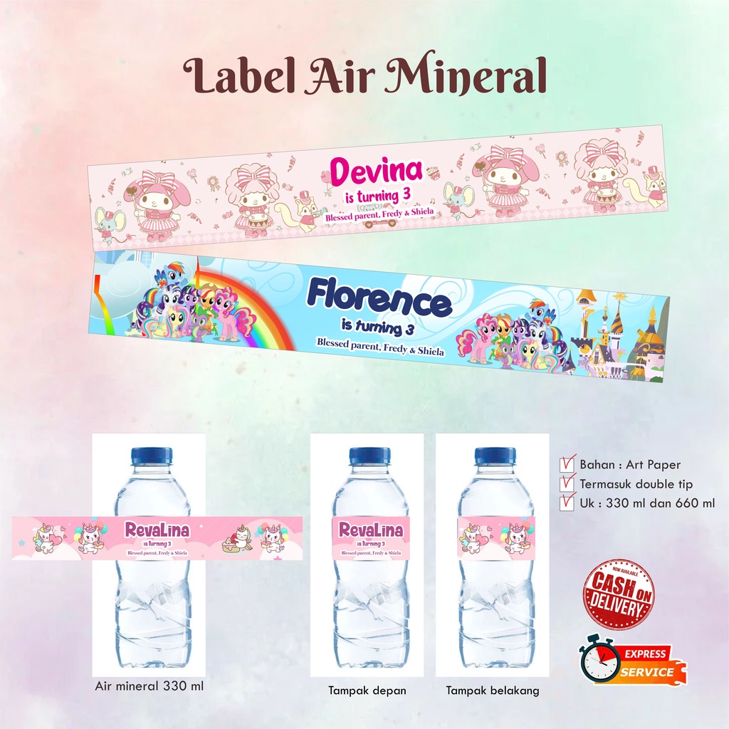 Jual [21 pcs] Label air mineral / Botol Aqua 330 ml & 660 ml / Dessert ...