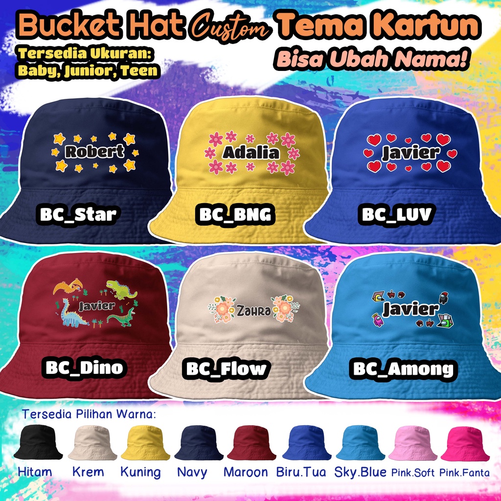 Jual [BERBAGAI VARIASI UKURAN] - Custom Topi Bucket Hat Tema KARTUN ...